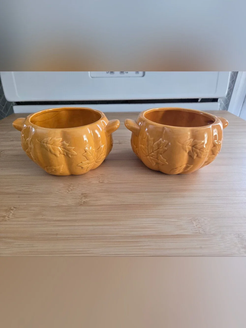 2 Orange Ceramic Pumpkin Bowls – Fall Home Accent - NWT